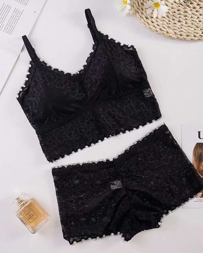 Bralette & Panty Set – Black/Gray (L)