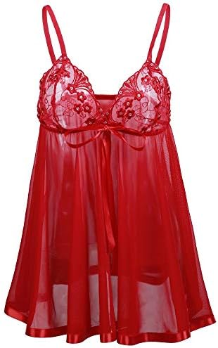 Red Lace Trim Nightgown with Matching Thong - Large