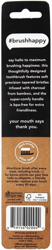 Hello BPA Free Charcoal Bristle Toothbrush - Soft - 1ct Black