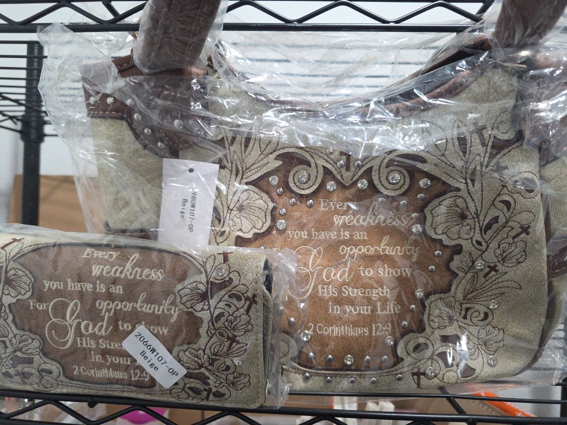 Beige “Weakness” Scripture Purse