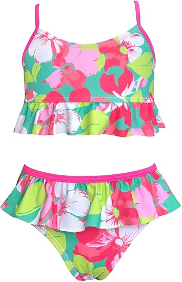 SHEKINI Girl's Swimsuit Ruffle Flounced Two Piece Bathing Suits Printed Bikini Kids Hawaii Swimwear