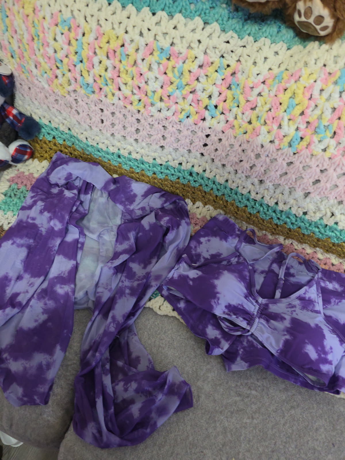 Bathing Suit Cover Up Set 3 Piece Bikini Sets for Women's Tie Dye Printed Three Piece Sunblock Swimsuit Bikini Set Swim Suits for Women 2025 Womens Swimsuits Purple 2XL