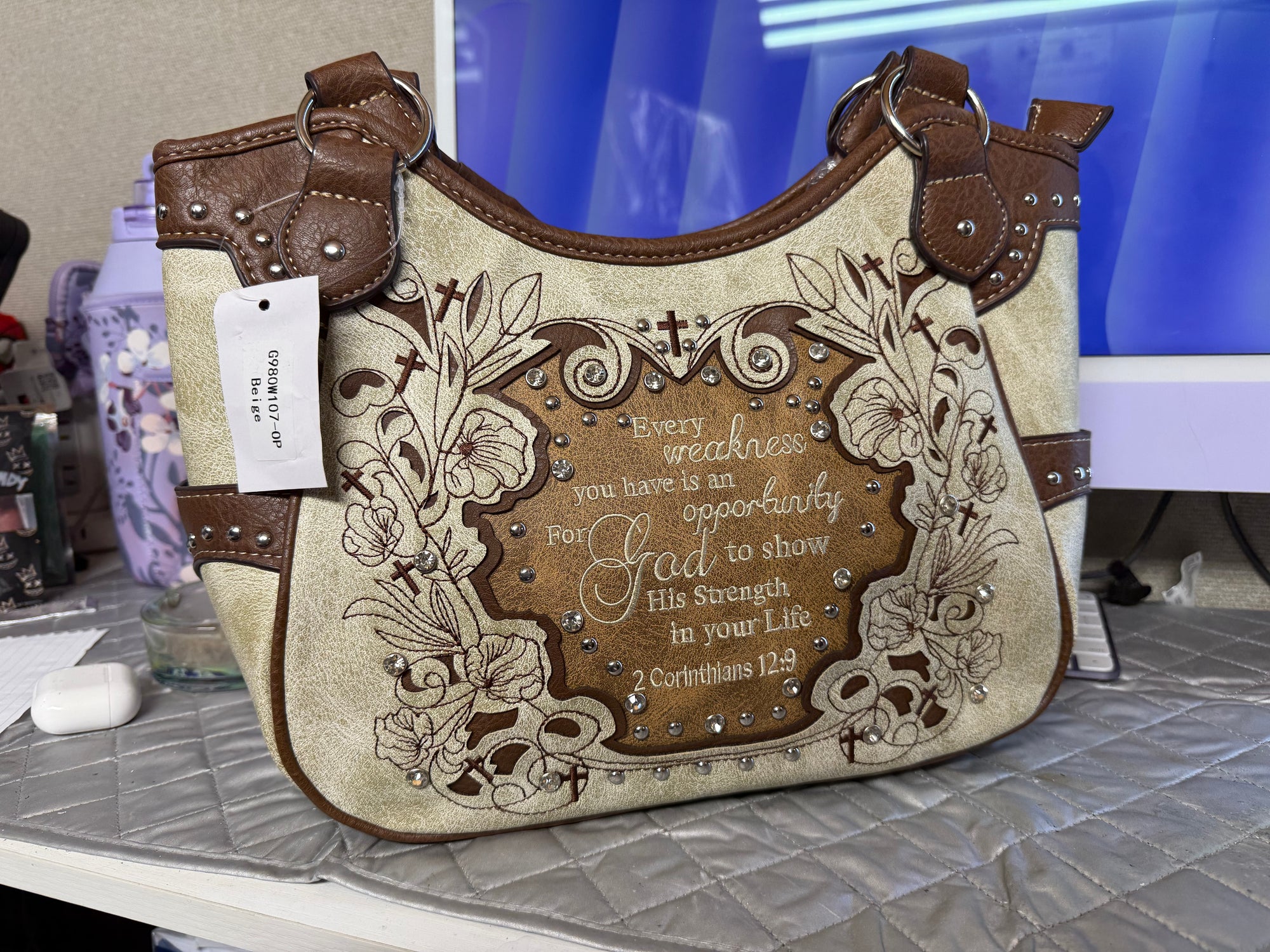 Beige “Weakness” Scripture Purse