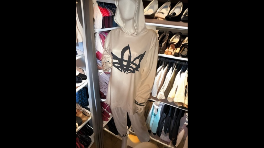 Men's white hooded loungewear set with Ukrainian trident inspired logo XXL