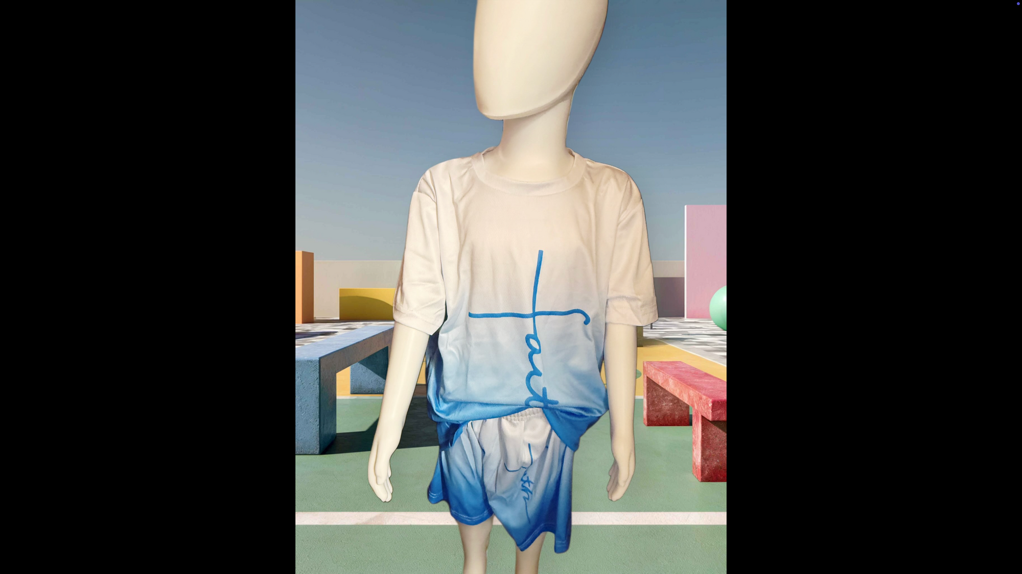 Youth, ombre, Faith, graphic outfit blue and white size 9/10