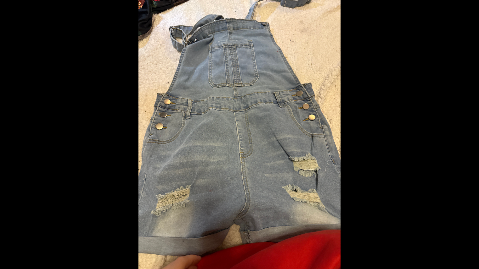 Women’s Distressed Denim Short Overalls light– XL