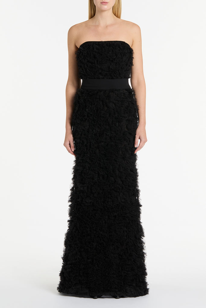 Strapless Black Ruffle Party Dress with Grommets - XL