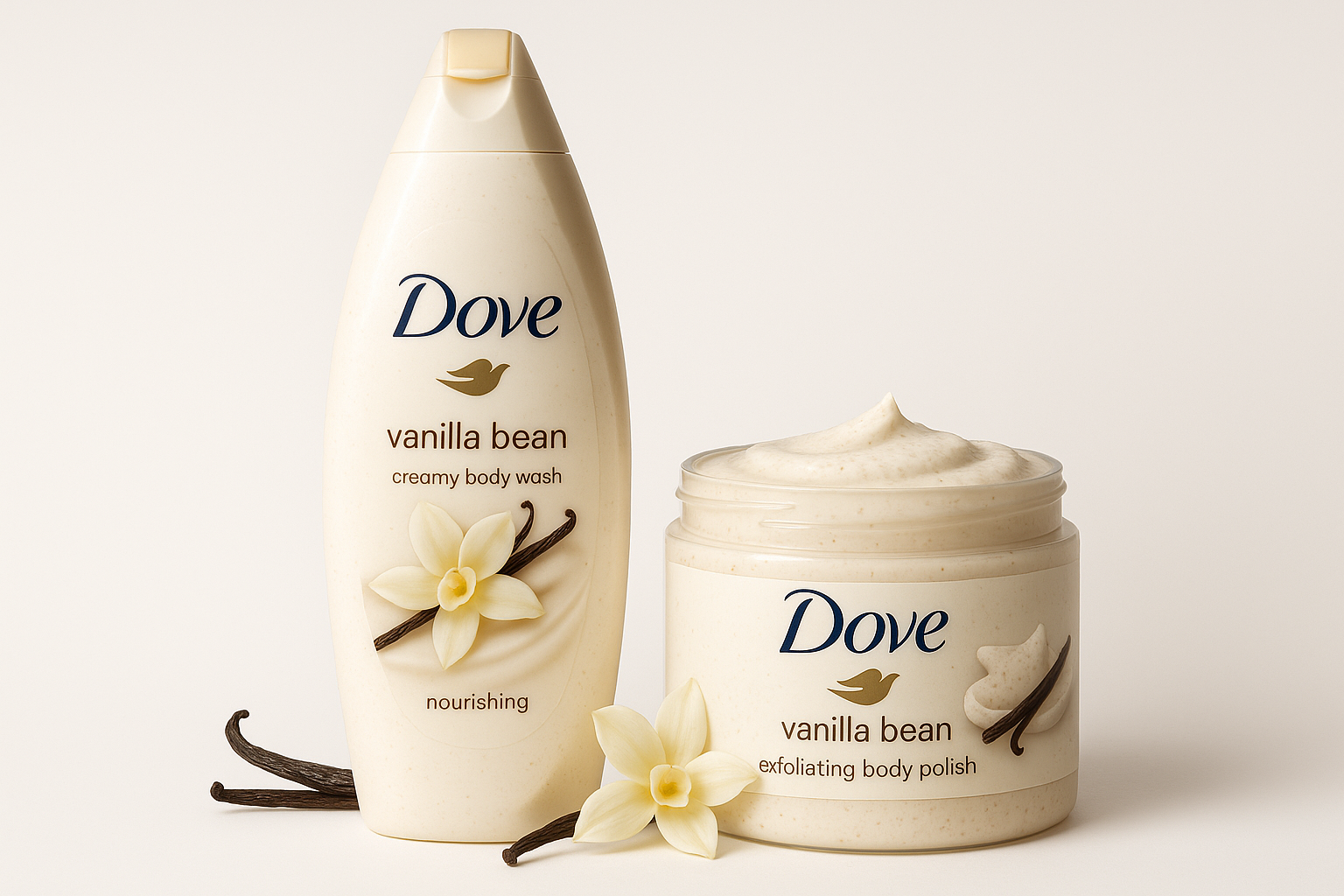  dove crumbles, vanilla bean set of two body wash and scrub