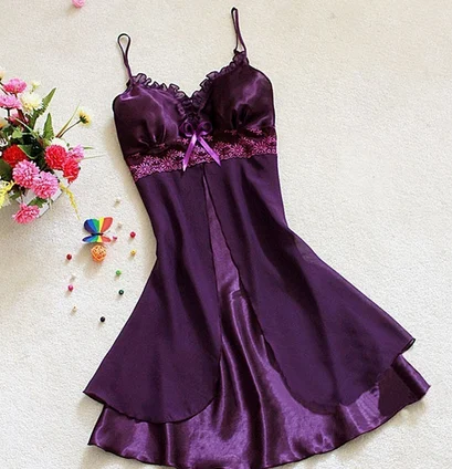 Purple Lace Trim Chemise Nightgown - XL